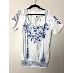 Desigual Butterfly Embroidered Peasant Top